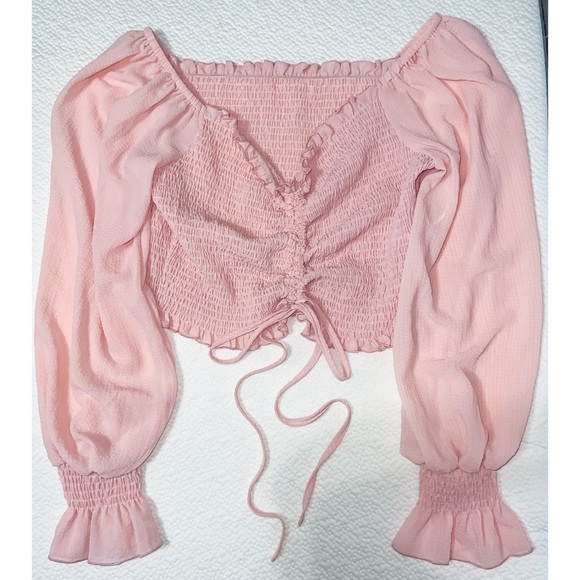 SHEIN Women’s Flounce Sleeve Off Shoulder Frill Trim Drawstring Top | L - Picture 2 of 9